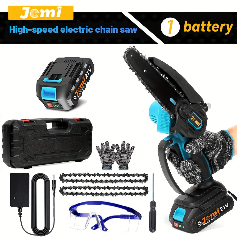 Mini Cordless Chainsaw 15.24cm with 2 Batteries Automatic Oiler Safety Lock