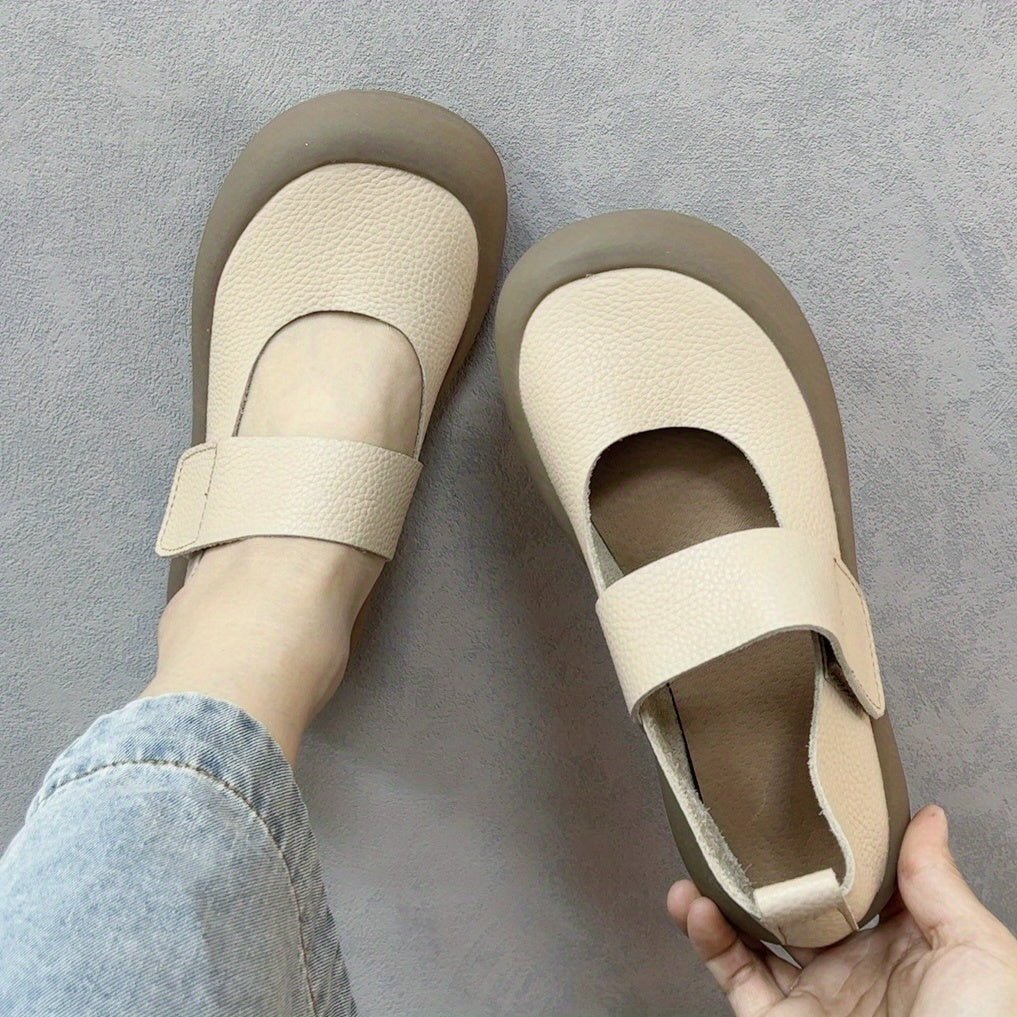 Women Leather Flat Shoes Breathable Slip-On Casual Brown All-Season