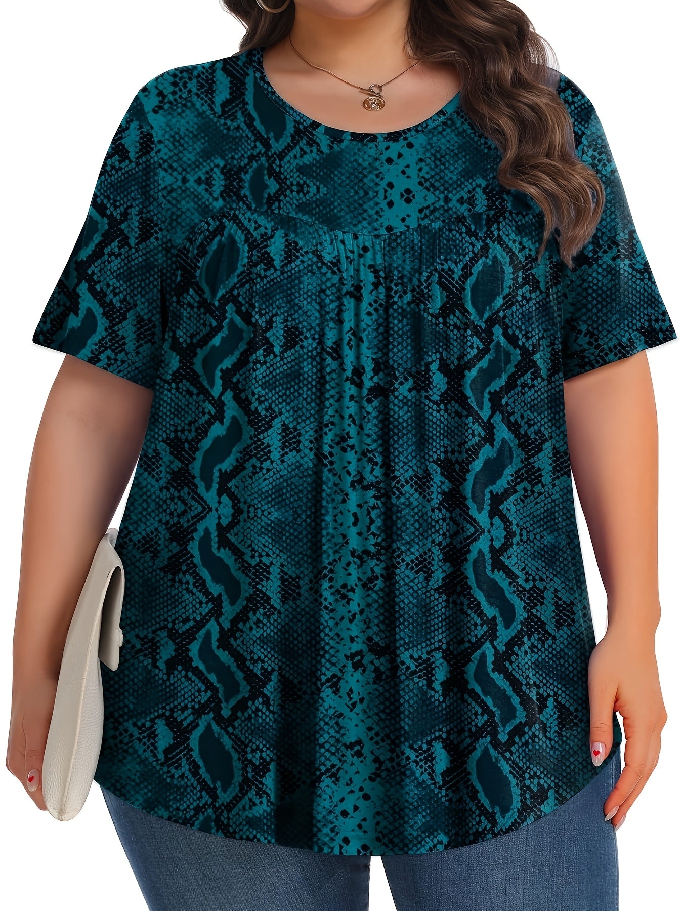 Plus Size Women's Short Sleeve Cotton Blouse Casual Ruched Bust Spring Summer