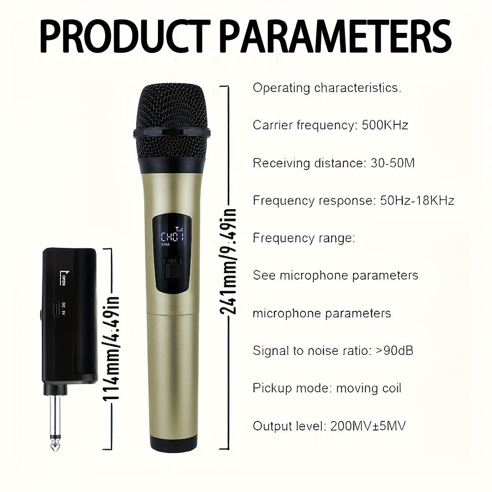 Wireless Microphone Handheld Rechargeable 2.4GHz for Home KTV Outdoor Gold