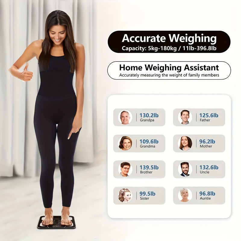 Черные умные напольные весы для ванной комнаты с LED-дисплеем, закаленное стекло, вес до 400 фунтов/180 кг.