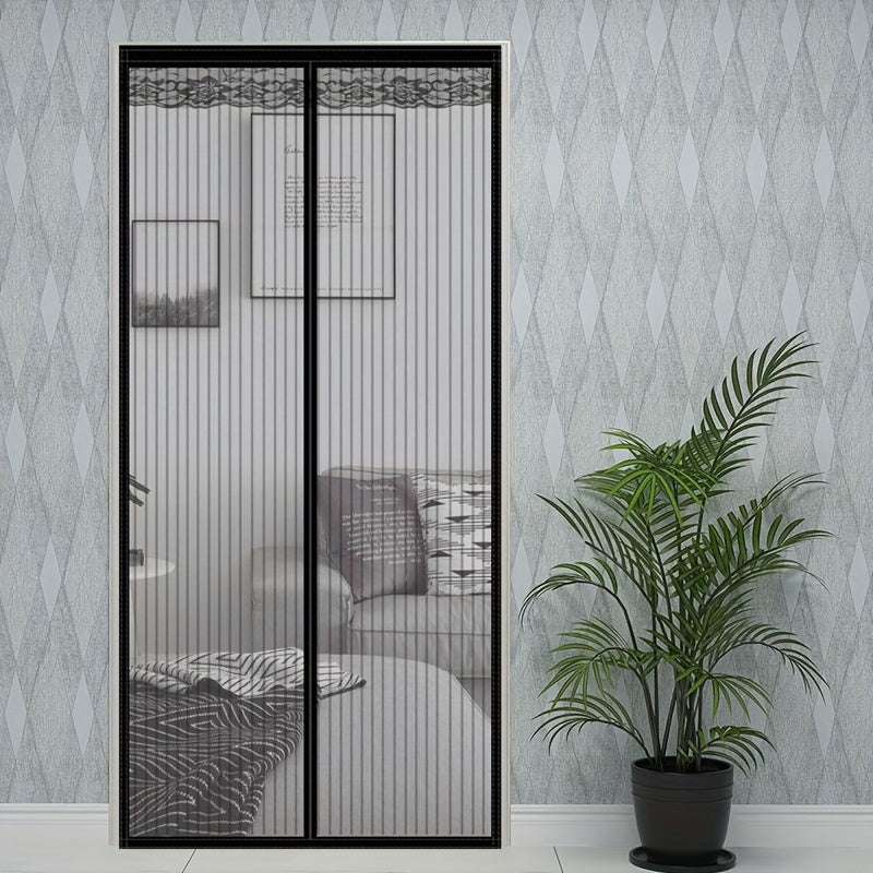 Large Black Striped Magnetic Mosquito Screen Door Breathable Auto-Closing for Bedroom and Home