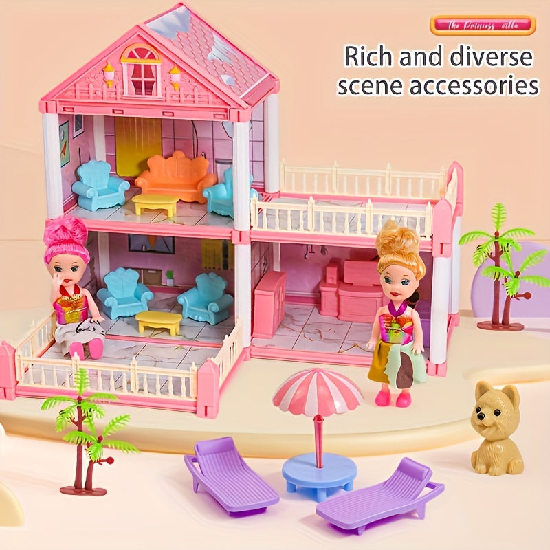 4-Story Princess Castle Dollhouse Playset for Girls with 2 Dolls Furniture Accessories