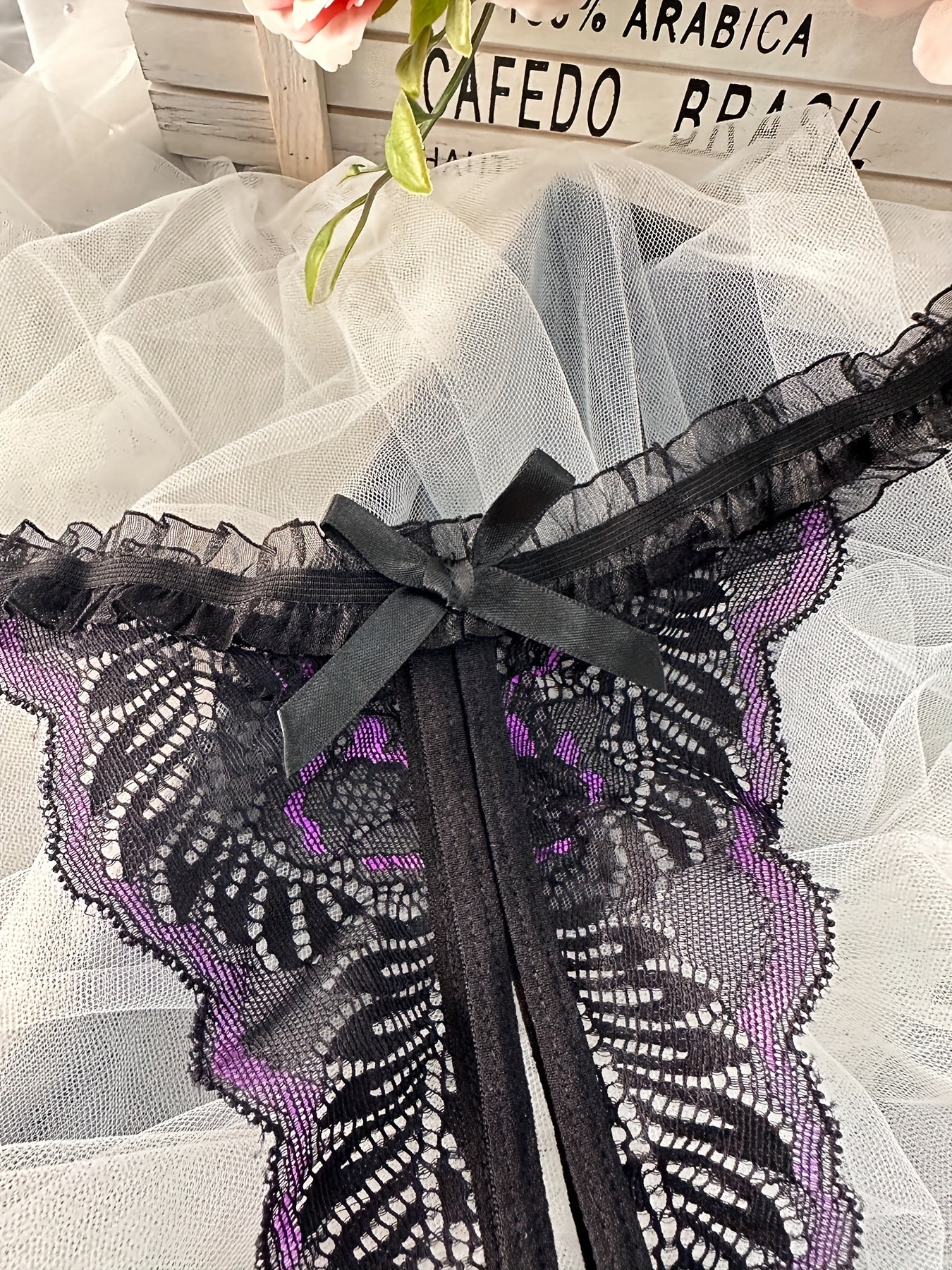 Women's Low Waist Lace Panties with Open Crotch and Charm Design