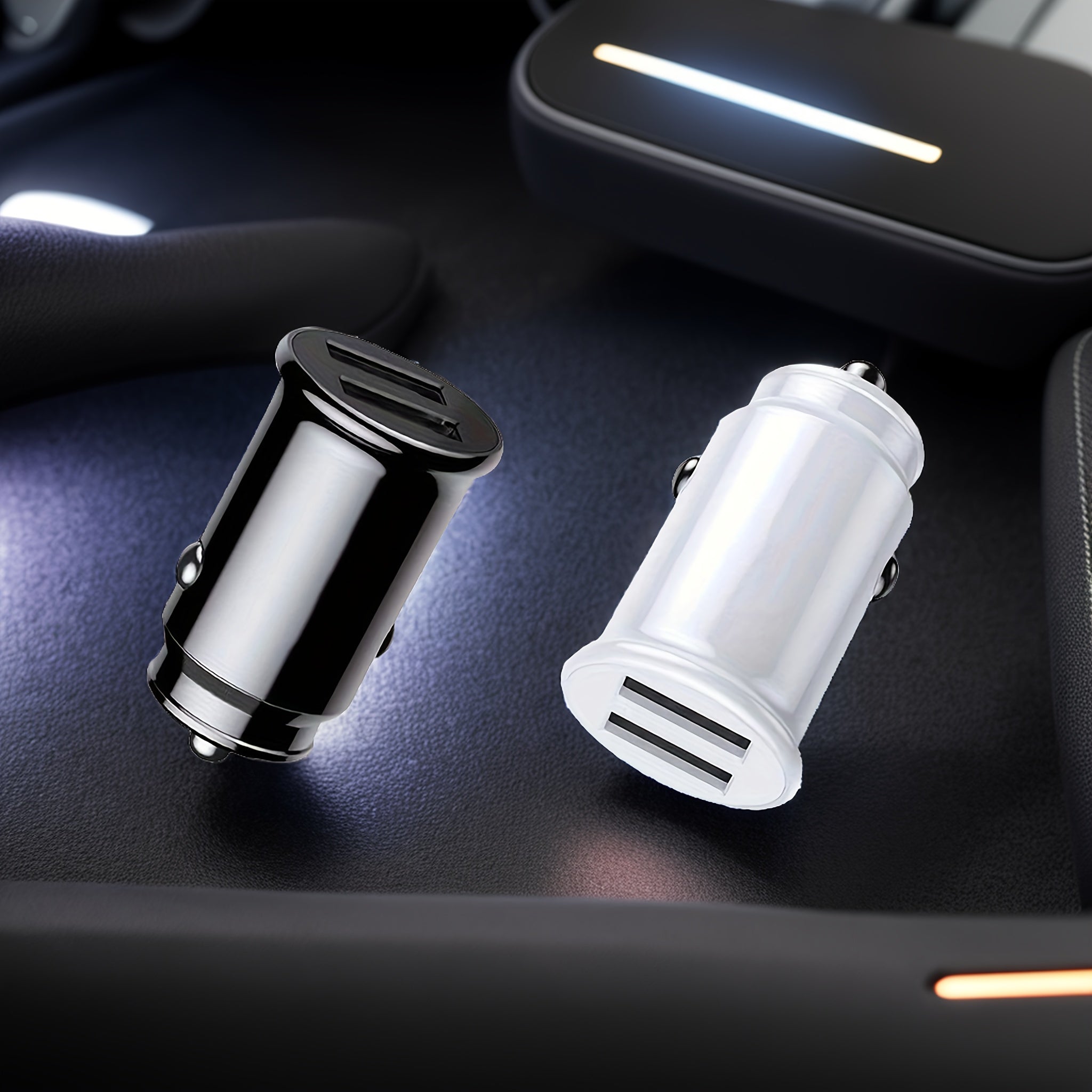 Universal Metallic Finish Fast USB Car Charger with Blue LED Indicator