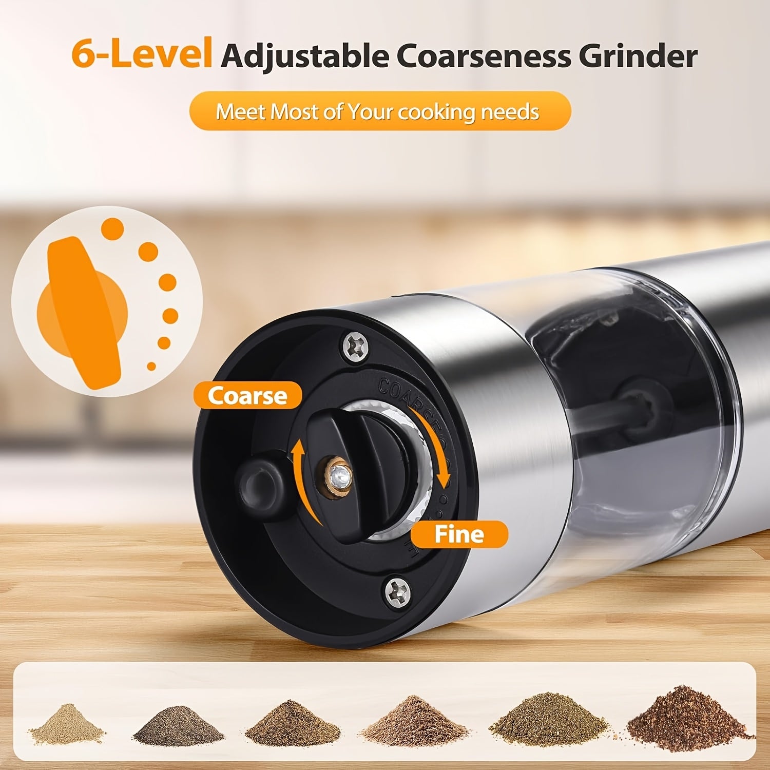 Set of 2 stainless steel electric grinders with LED light USB-C rechargeable battery kitchen grinding tool