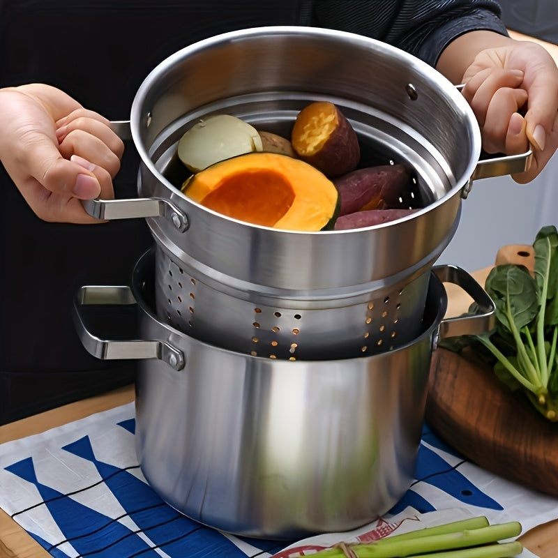 Juego de ollas para pasta de acero inoxidable con cesta de vapor y tapa para cocinar y vaporizar