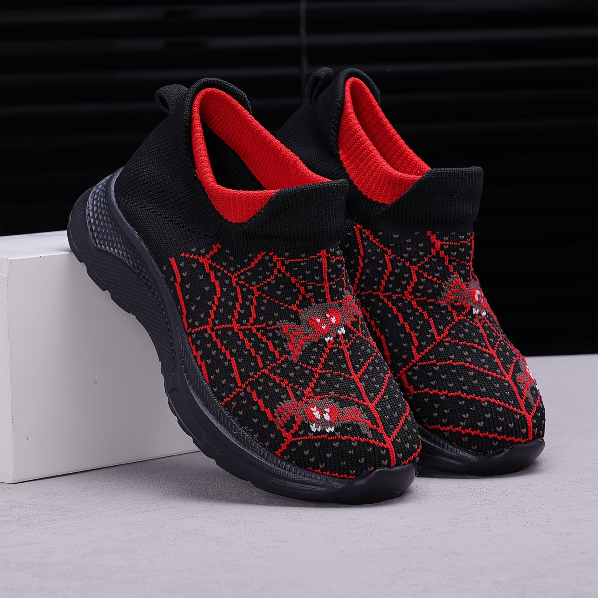 Kids' Knit Fabric Slip-On Sneakers with Cartoon Design for Boys and Girls