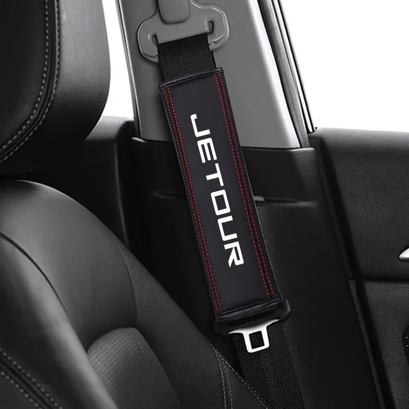 Faux Leather Seat Belt Shoulder Pads Black Red Stitching Comfortable Car Accessory