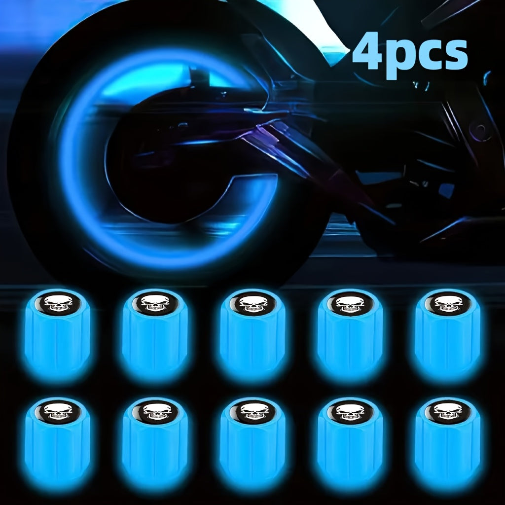 4/8 Pcs Fluorescent Skull Tire Valve Covers Night Glow Car Motorcycle Truck Bicycle