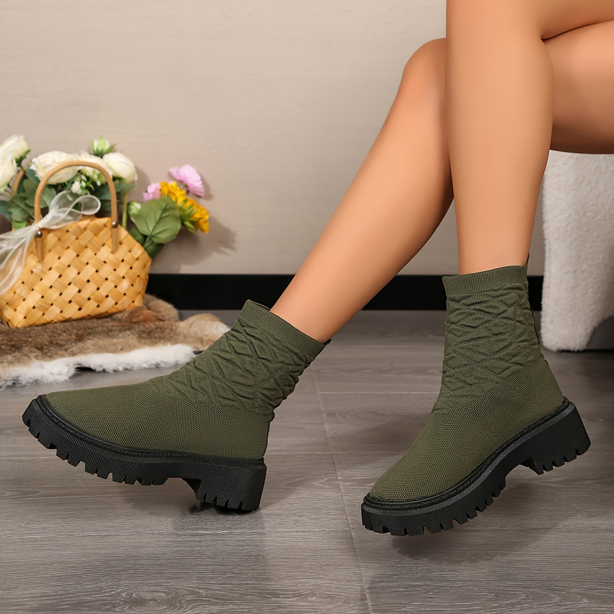 Women's Mid-Calf Comfort Fashion Boots with Chunky Heel and Rubber Sole