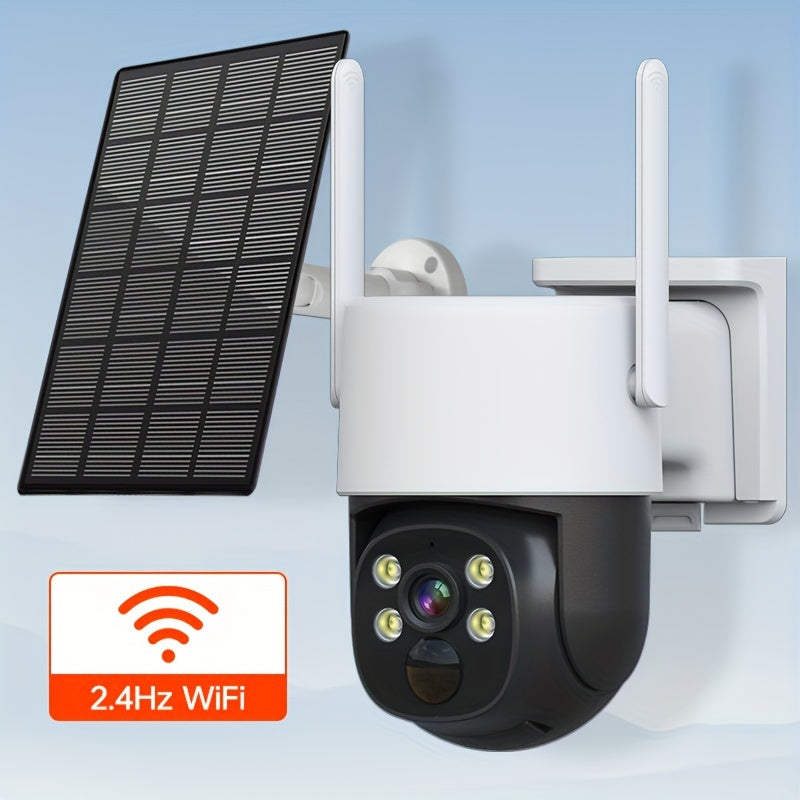 4MP Solar Wireless Outdoor Security Camera with Color Night Vision Spotlight Alarm PIR Sensor