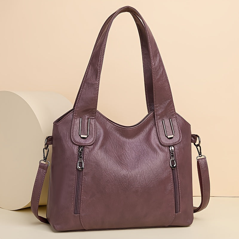 Women's Light Brown Tote Bag with Detachable Strap Zip Closure Multiple Compartments Fashion