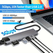 8-в-1 USB-C хаб для MacBook, Windows-ноутбуков, 4K HDTV, Ethernet, кардридер