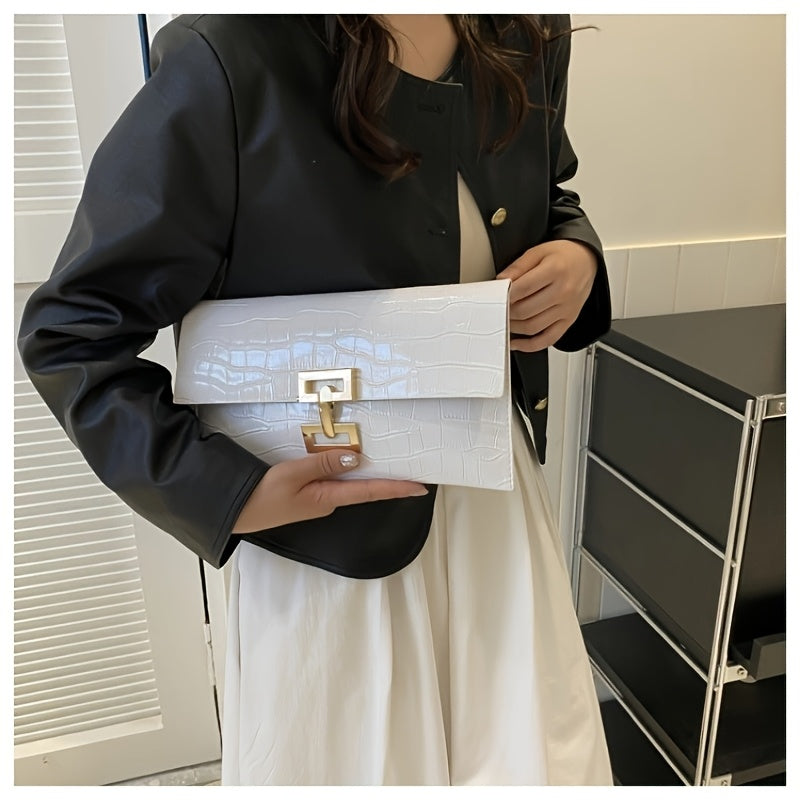 Stone Textured Faux Leather Clutch Bag for Women with Magnetic Buckle Closure in Multiple Colors