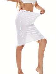 Women Sheer Lace-Trimmed Skirt Polyester Casual Solid Color Stretchy