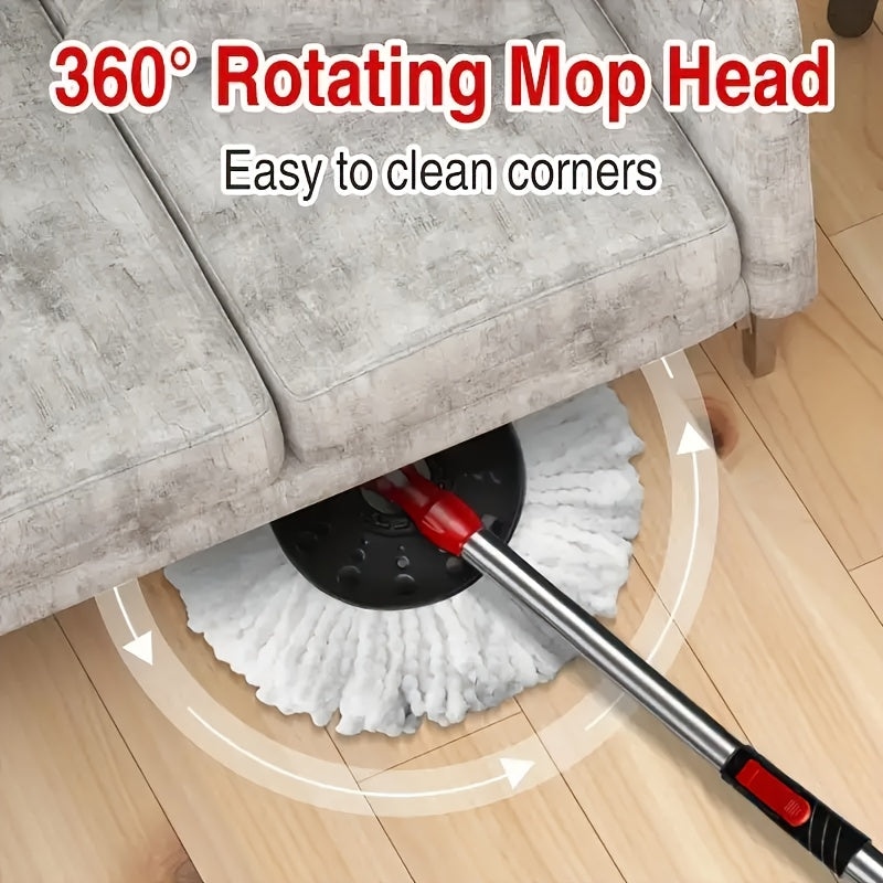 Black Compact 360° Rotating Mop and Bucket Kit with Microfiber Heads