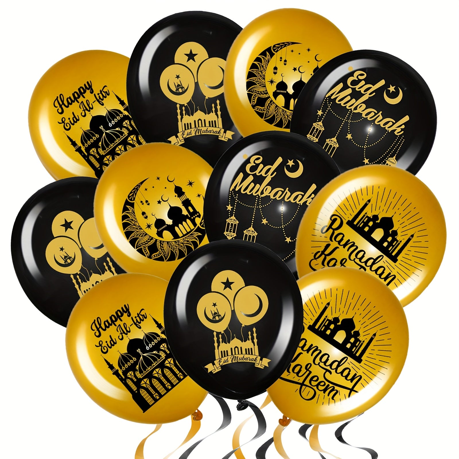 30pcs Black and Gold Latex Ramadan Mubarak Balloons for Eid Celebration Indoor Outdoor