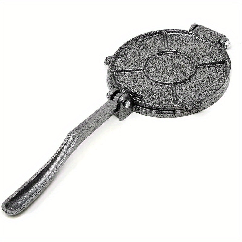 Happiness Pre-Seasoned Cast Iron Tortilla Press, zanglamaydigan po'latdan yasalgan ikki tomonlama pishirish yuzasi va oson saqlash uchun buklanuvchi tutqich bilan; Uy va ochiq havoda foydalanish uchun ideal