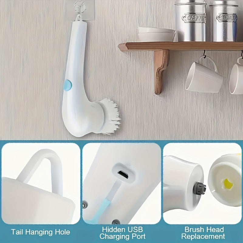 Multi-Functional Electric Cleaning Brush Set with 5 Brush Heads for Kitchen Bathroom and Home