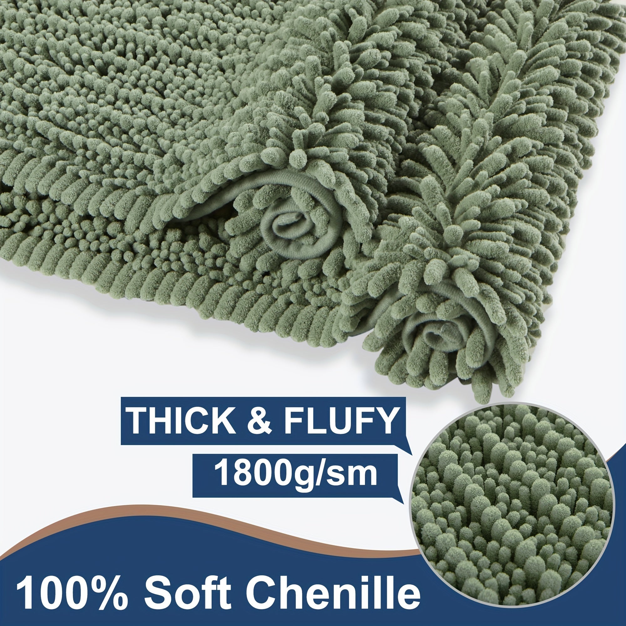 Thick Plush Bath Floor Mat Non-Slip Waterproof Dustproof for Bathroom Kitchen Living Room