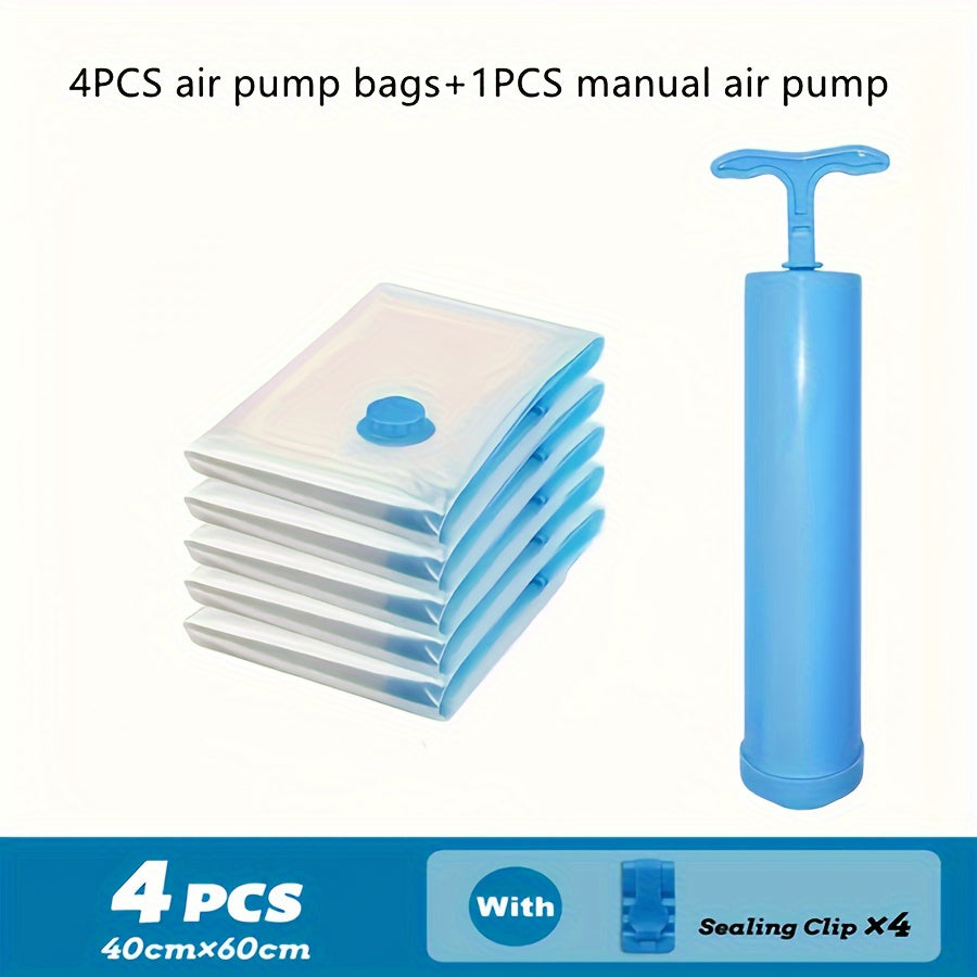 Set of 4 Large Vacuum Sealable Quilt Storage Bags with Manual Pump for Bedding and Closet Organization