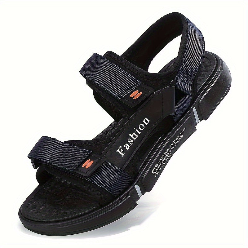 Men's Non-Slip Summer Sandals Fabric Beach Shoes with Hook-and-Loop Fastener Rubber Sole Black and Orange