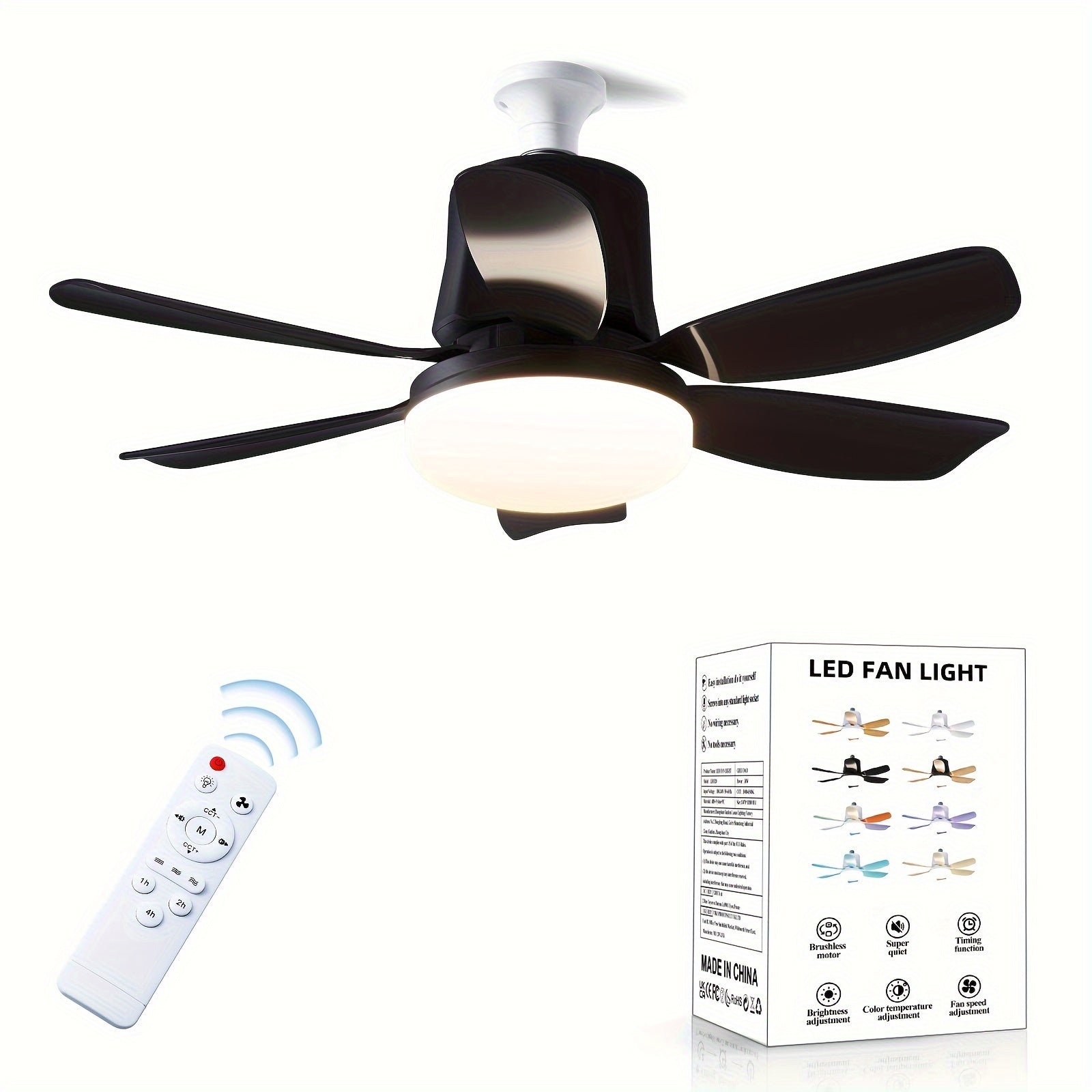 Modern Dimmable LED Ceiling Fan Light with Remote Multi-Speed 3 Color Options E26/E27 Hard-Wired Indoor