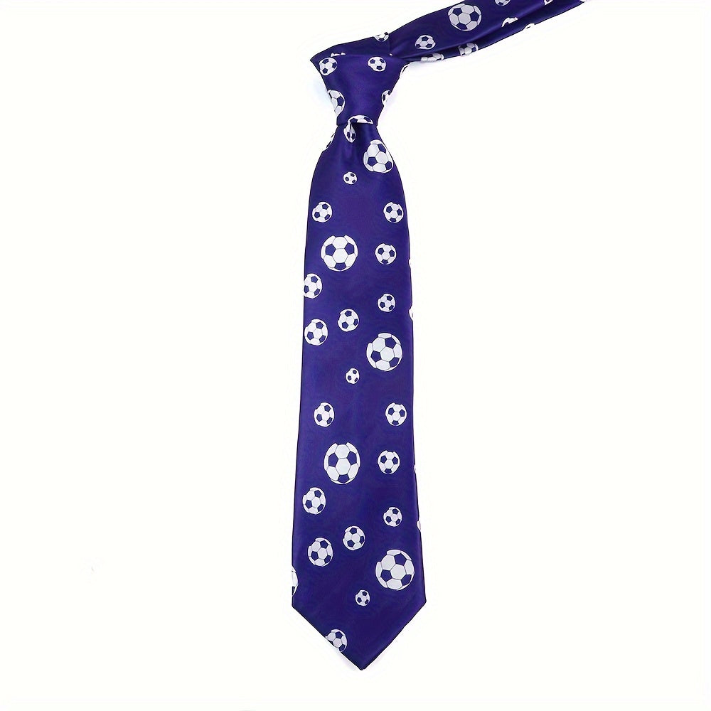 Silk-Like Printed Tie with Airplanes Planets Symbols Musical Notes Footballs for School Work Party