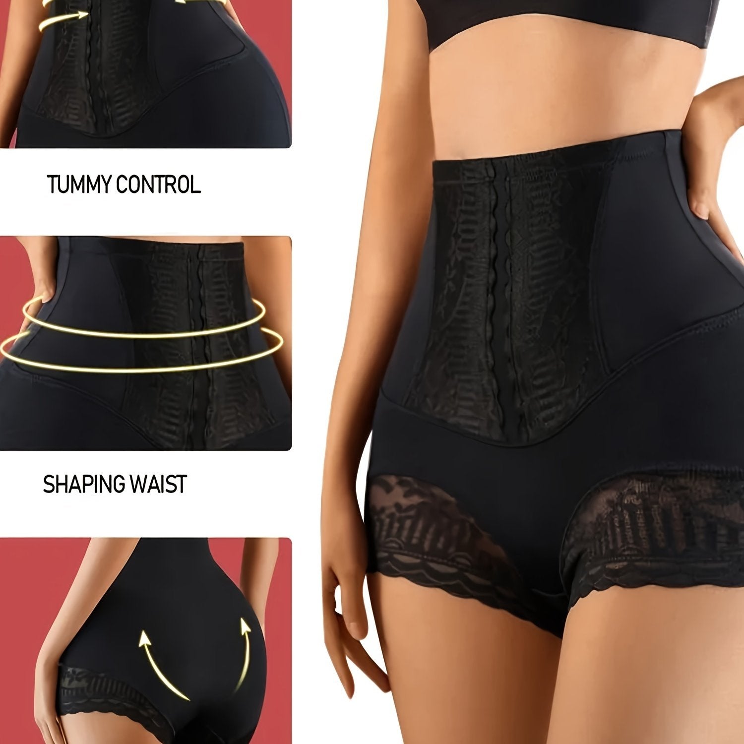 Women's High-Waist Shapewear Panties Breathable Nylon Lace Belly Control Hip Lift Summer