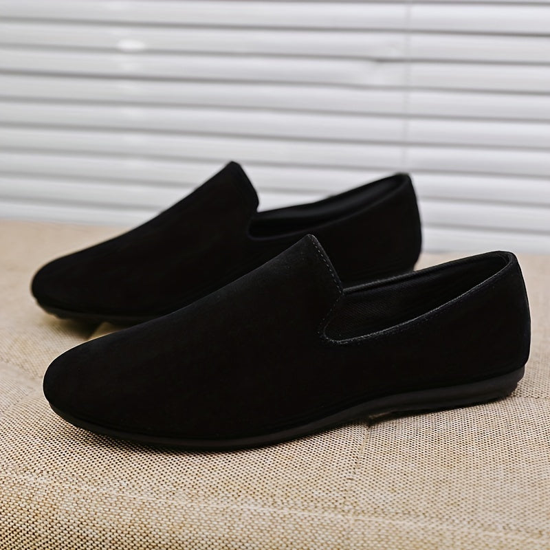 Men's Black Slip-On Loafers Casual Round Toe PVC Sole Spring Summer 2024