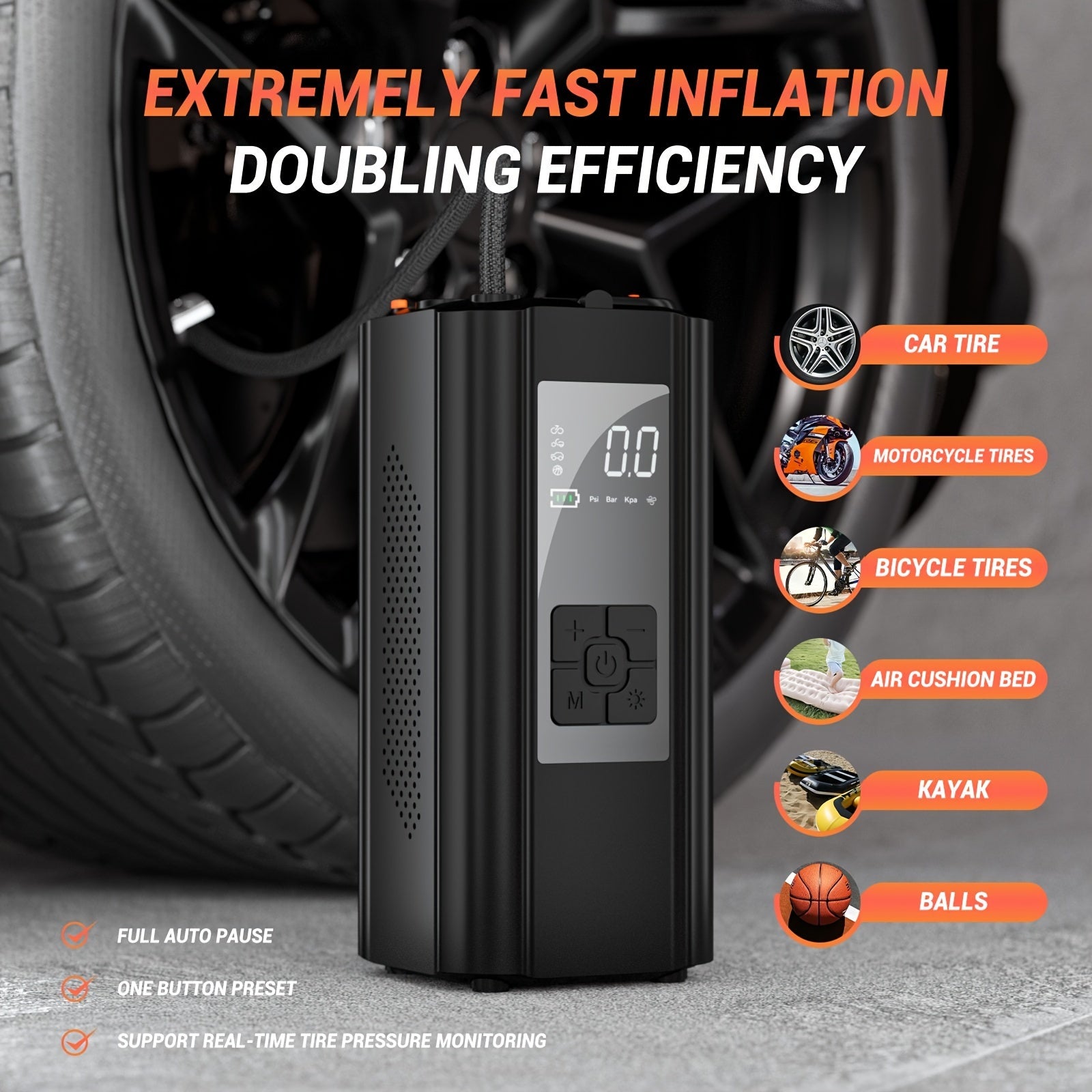 Portable 12V Air Compressor and Jump Starter with 10000mAh Power Bank