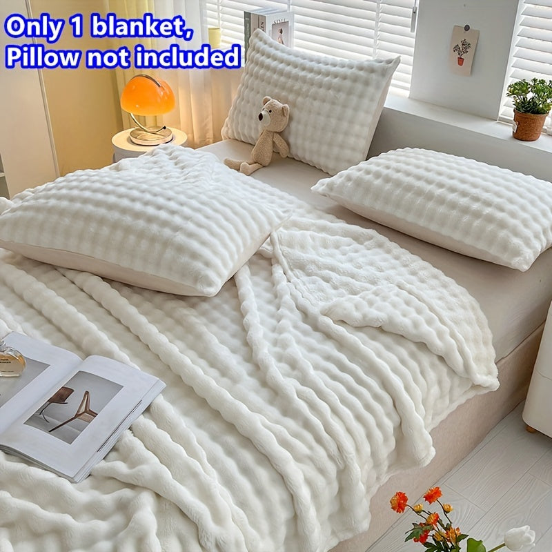 All-Season White Polyester Knitted Blanket for Bed Sofa Travel Camping