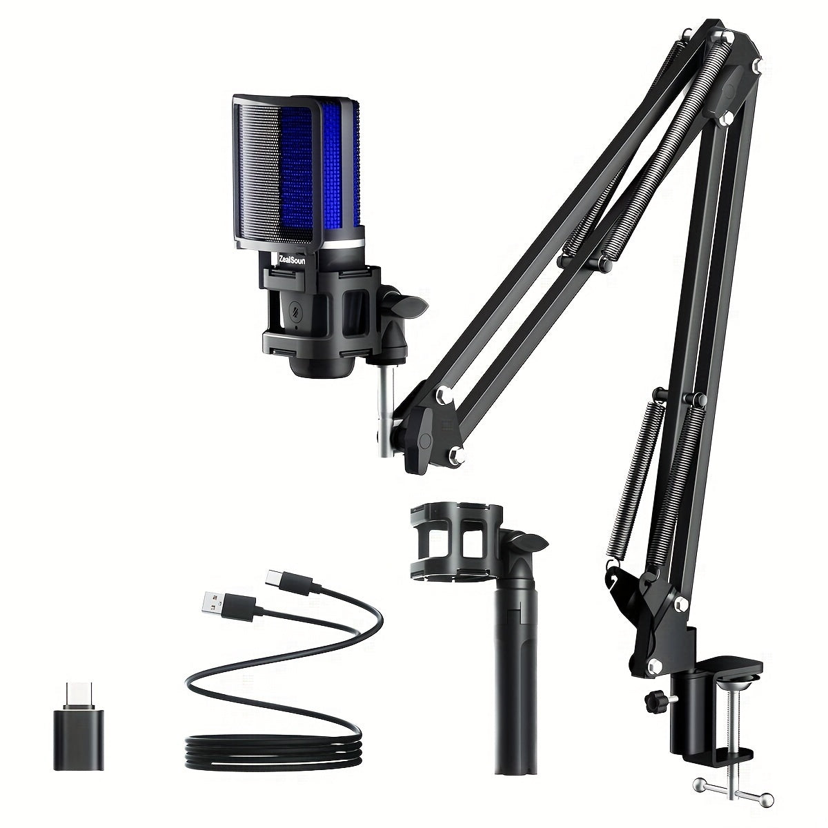 USB Gaming Microphone Kit with Boom Arm RGB Light for Streaming and PC Use
