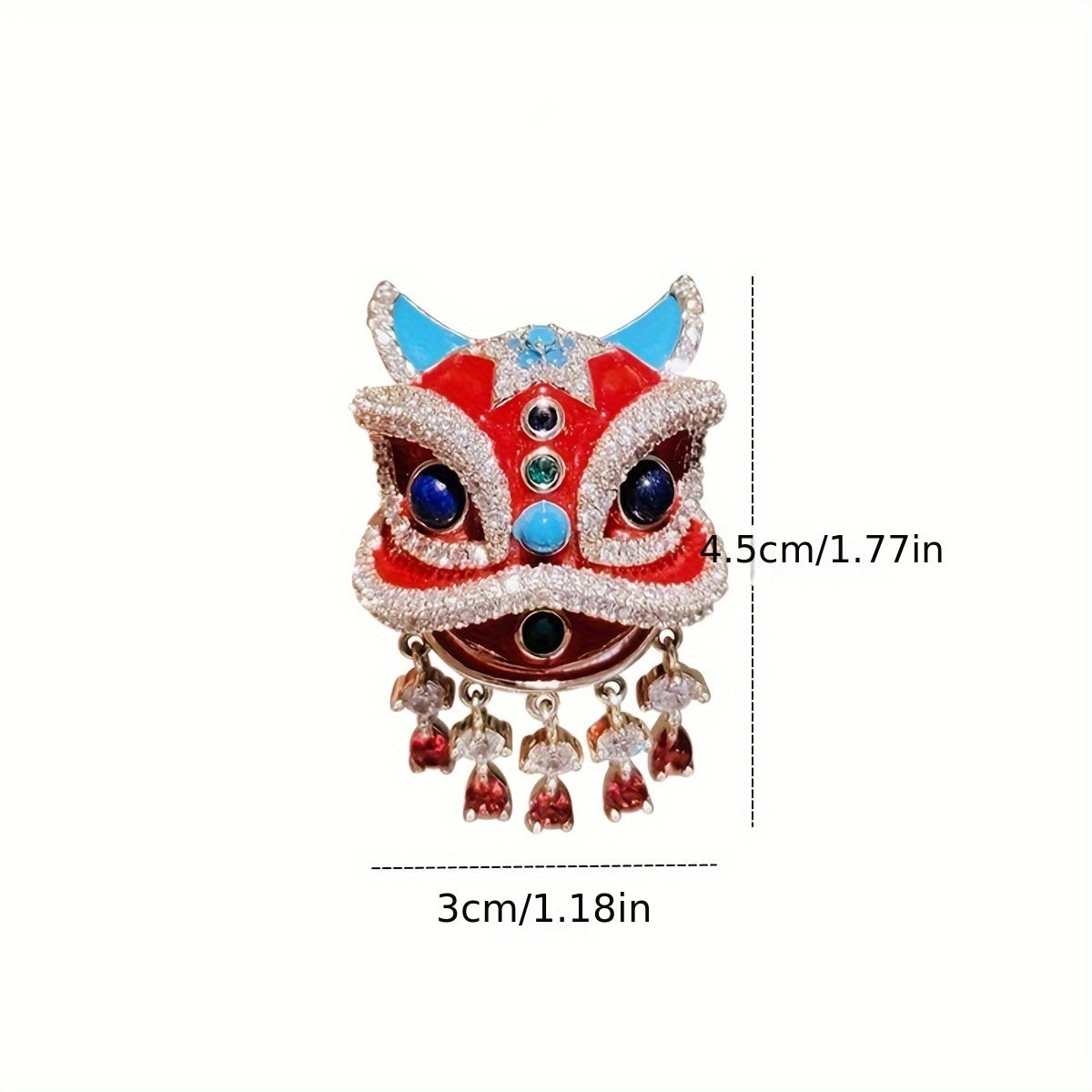 Red Lion Dance Brooch Pin for Women Chinoiserie Jewelry Ornate Red Gift