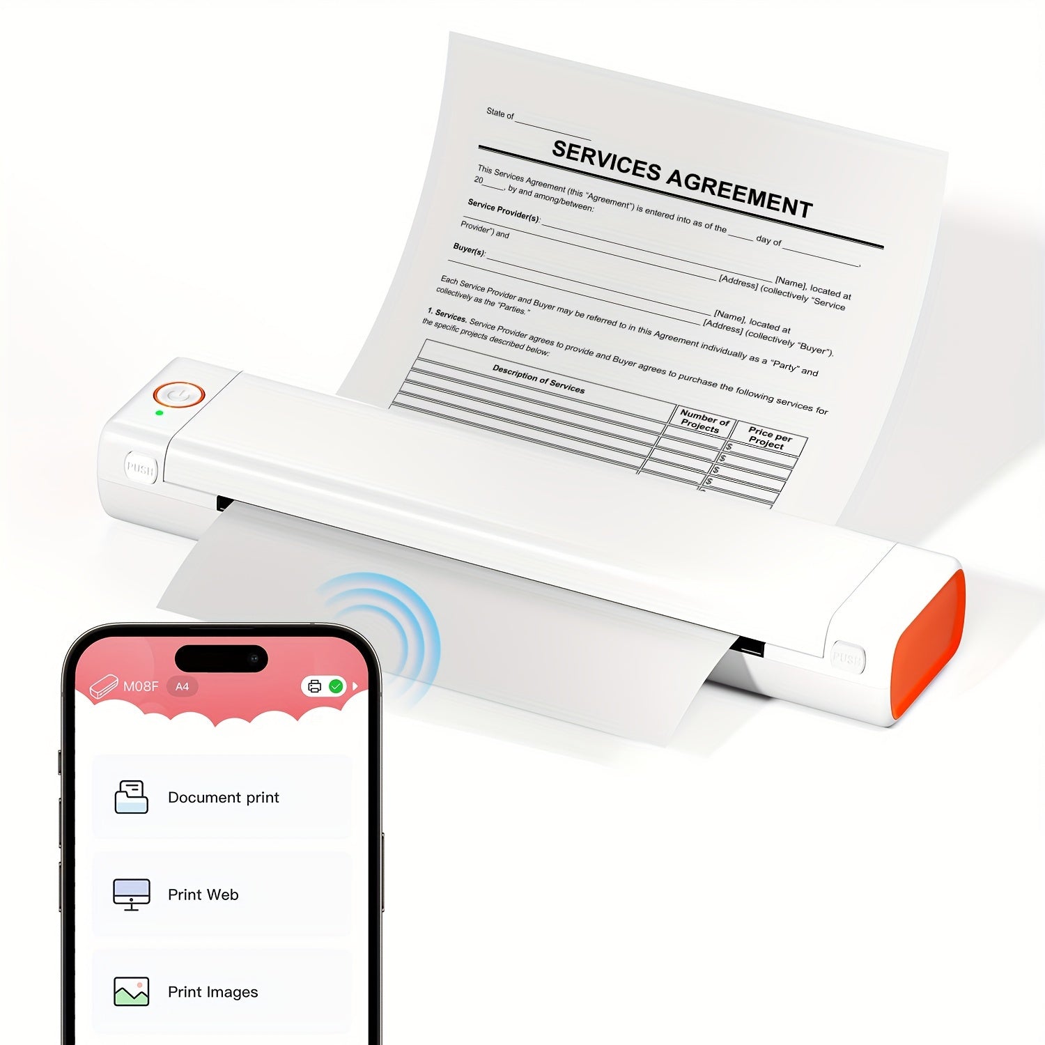 Portable Wireless Thermal Printer for Android iOS and Laptop US Letter Size