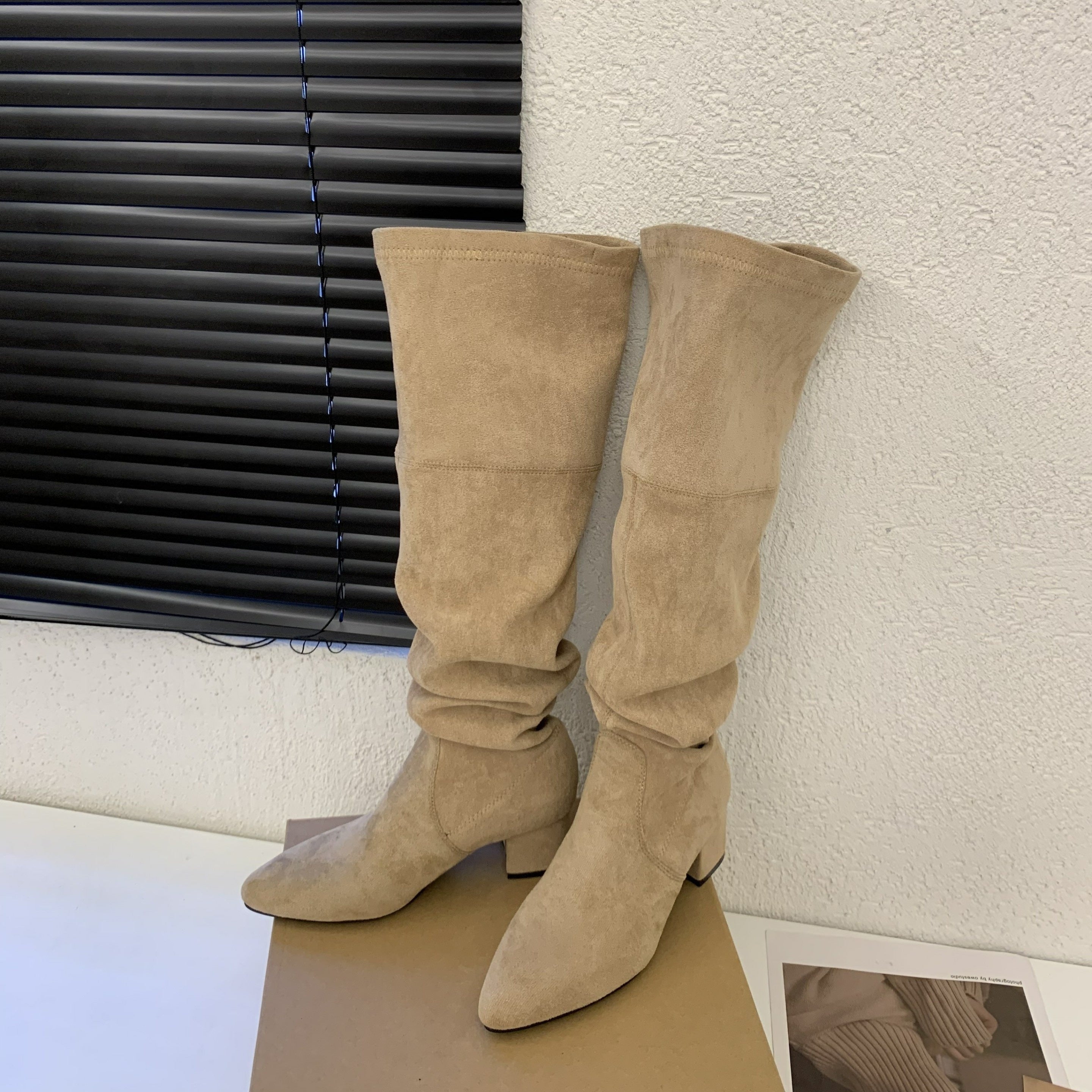 Women's Solid Color Chunky Heel Over The Knee Boots Dress Shoes