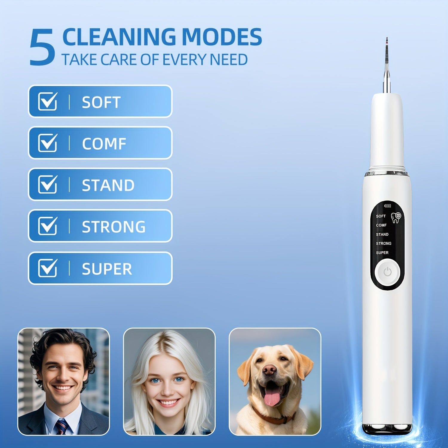 Electric Tooth Cleaner with LED Light and 2 Replacement Heads