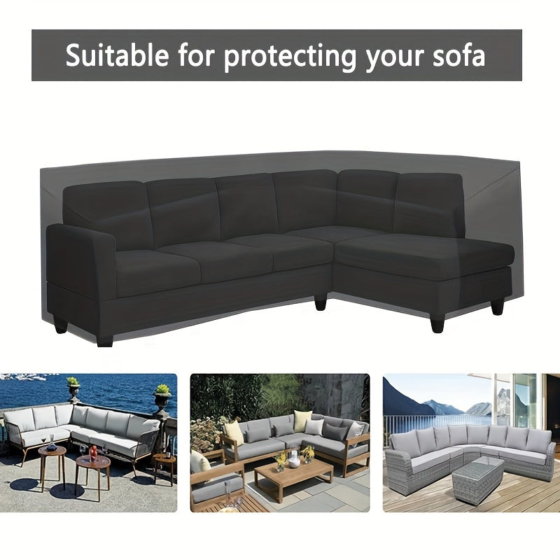 Funda para sofá de exterior en forma de L, impermeable, protector de muebles de patio, negro, con cordón