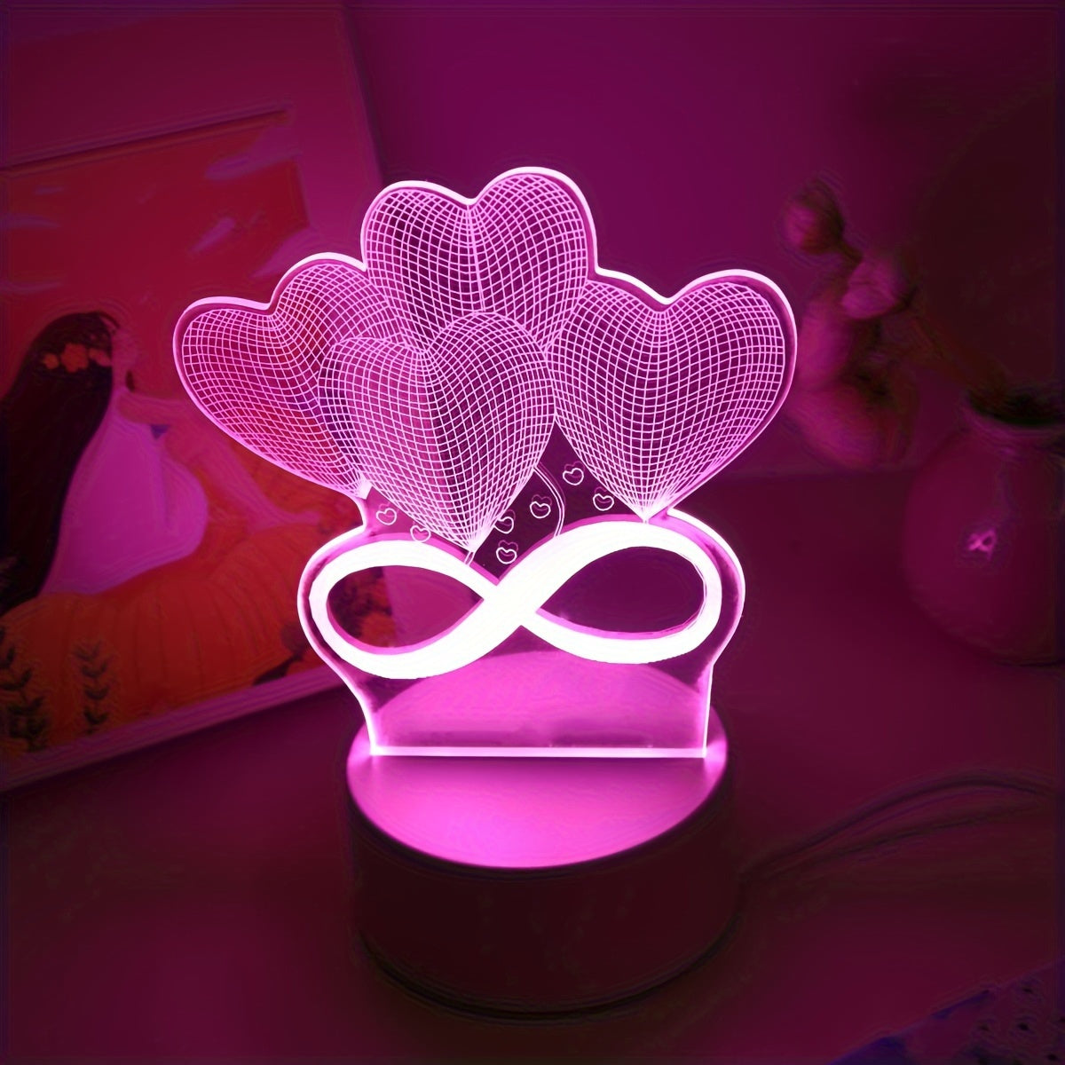 Pink 3D LED Night Light for Bedroom Decoration