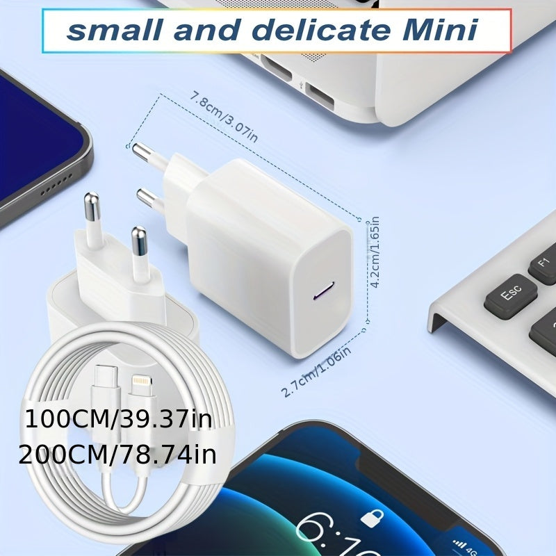 USB C Быстрая Зарядка, 201.17 см, 5-10 Вт, Европейская стандартная вилка, для моделей Apple iPhone и iPad без аккумулятора.