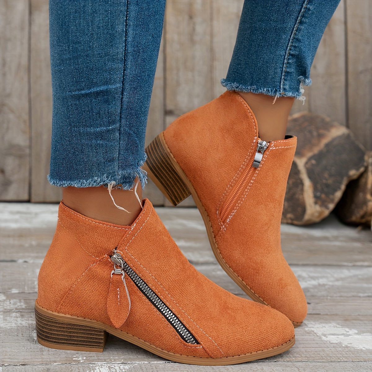 Women's Chunky Heel Chelsea Boots with Zipper Ankle Booties All-Season