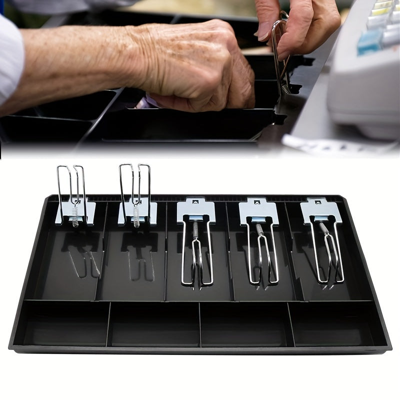 Metal Cash Register Drawer Organizer with 5 Bill Slots and 4 Coin Slots Black