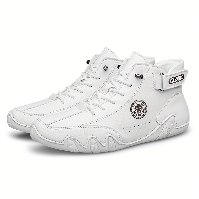 Men's Short Boots with Plush Lining and Hand-Stitched Octopus Design Casual PU High-Tops for All Seasons