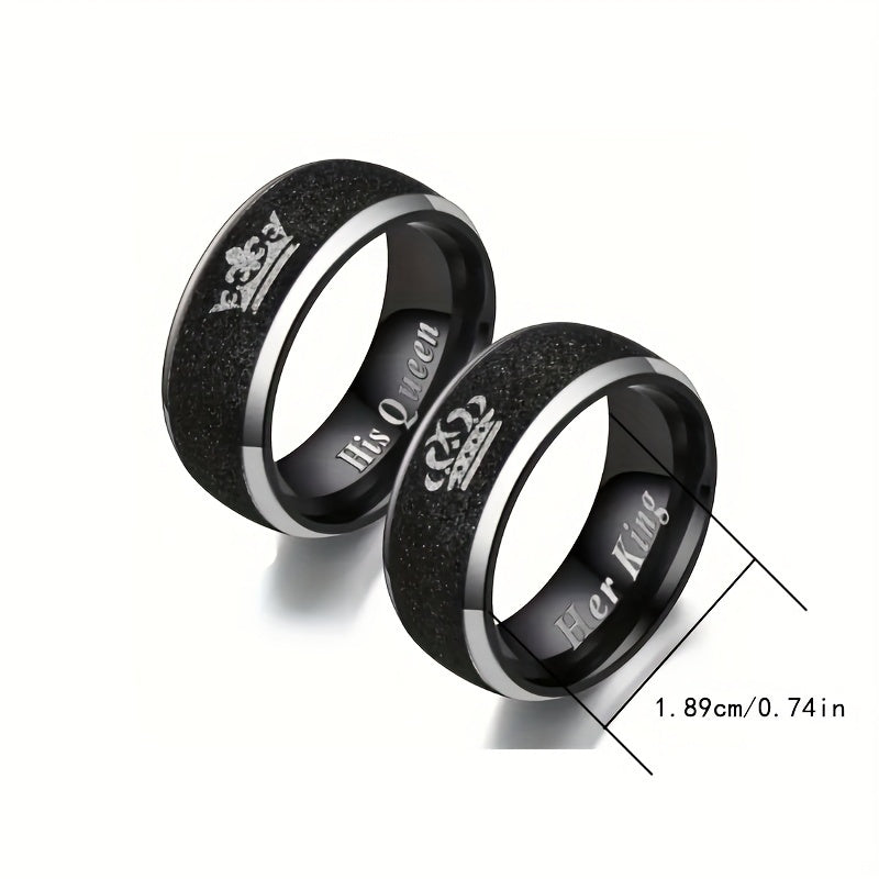 Set of 2 Stainless Steel Crown Couple Rings for Men and Women Fashion Jewelry