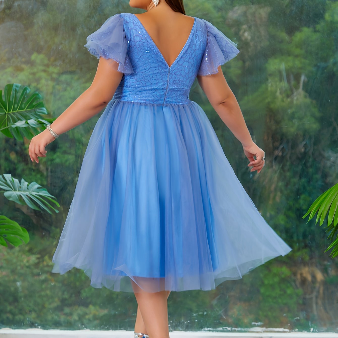 Plus Size Mesh Backless Cinched Waist Swing Dress for Party Womens