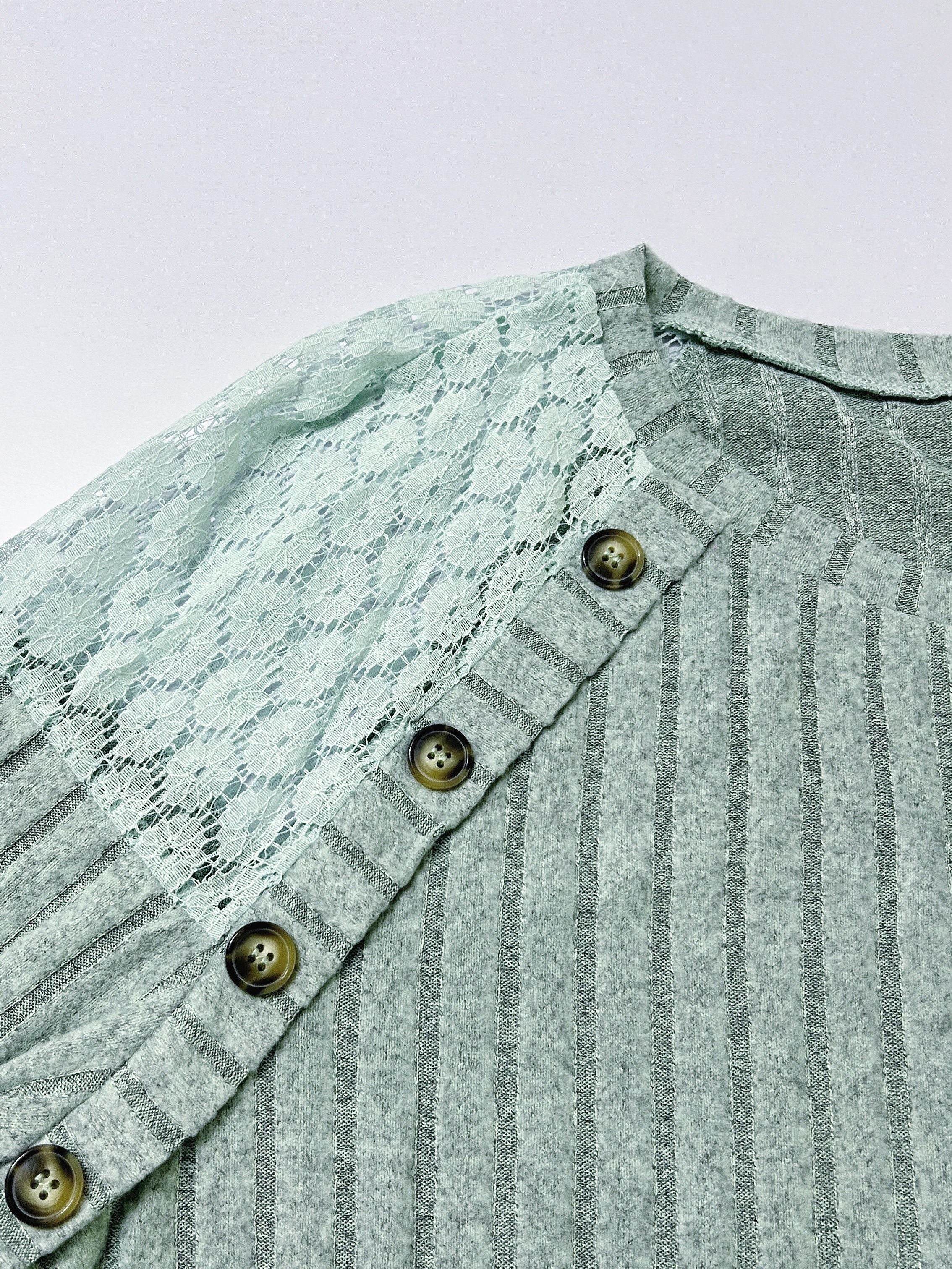 Plus Size Solid Button Decor Pullover Sweatshirt Long Sleeve Crewneck for Fall Spring