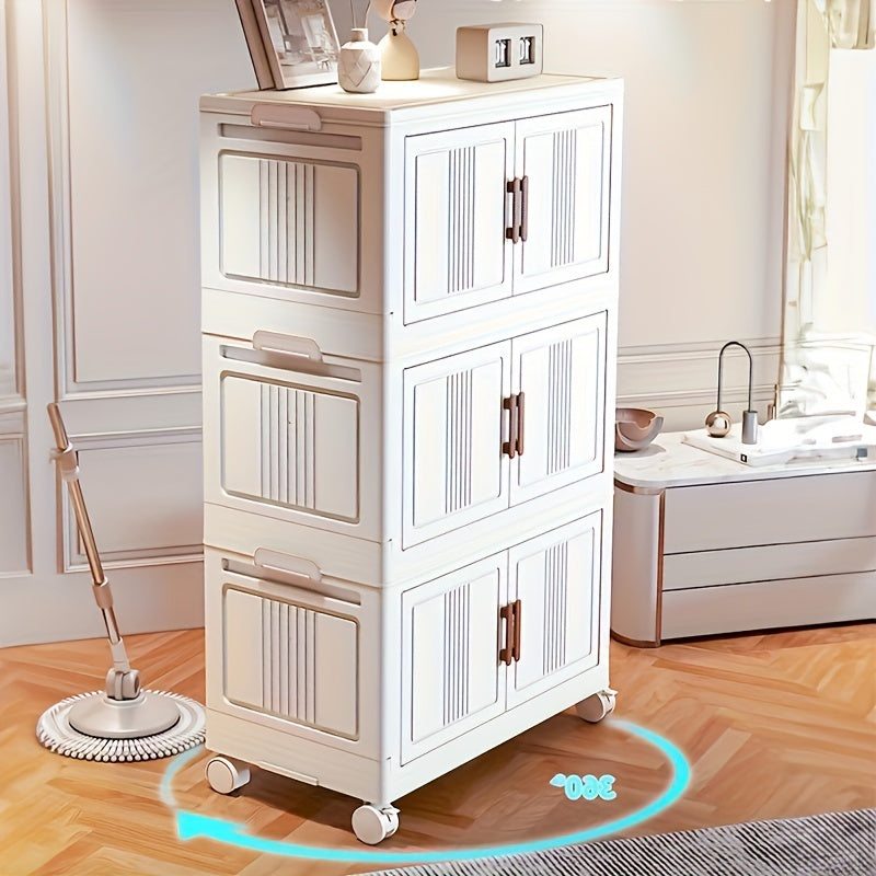 Plastic Storage Organizer with Wheels and Doors Large Capacity Stackable for Garage Basement and Playroom