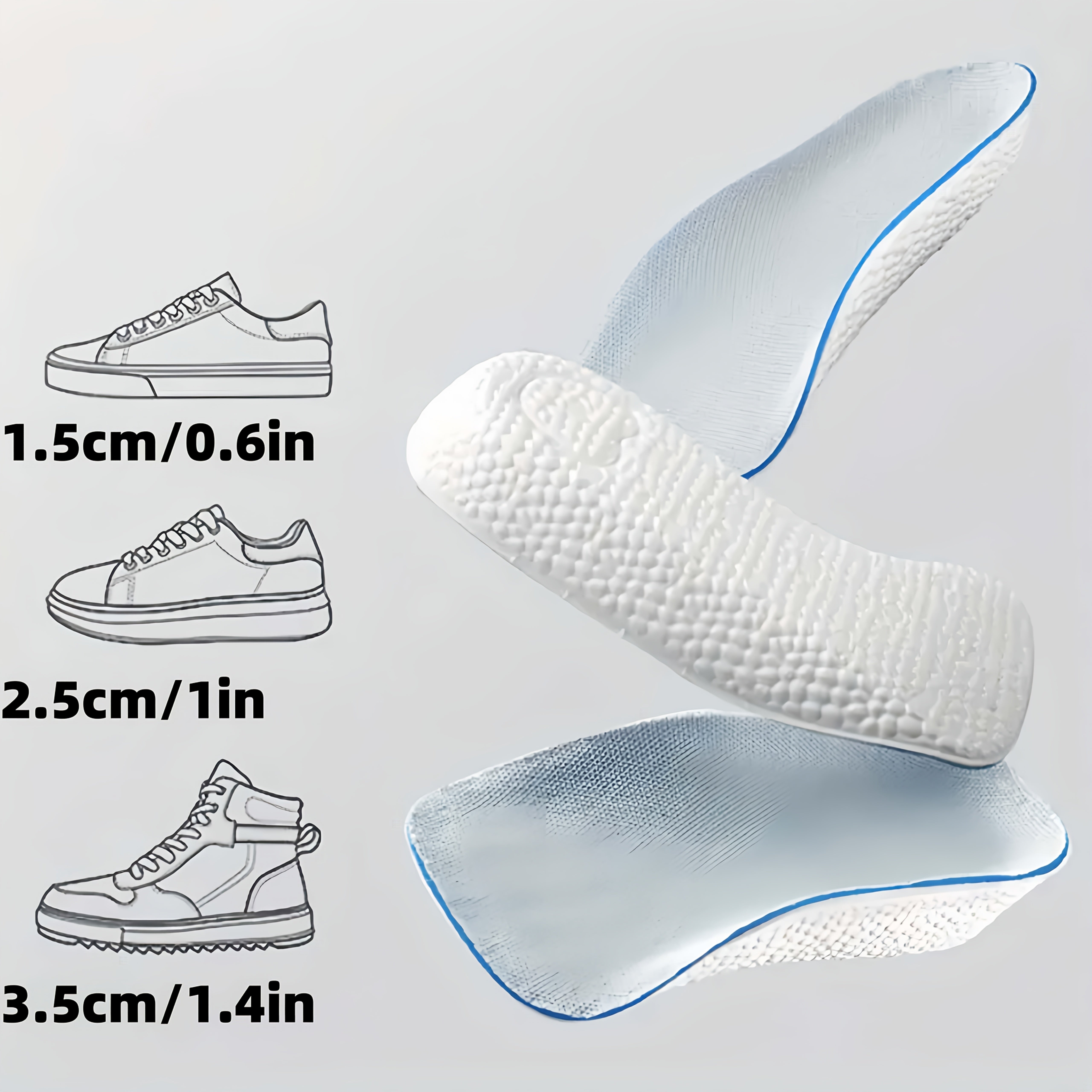 Unisex balandlikni oshiruvchi insoles nafas oladigan arka qo‘llab-quvvatlash oyoq kiyim padlari