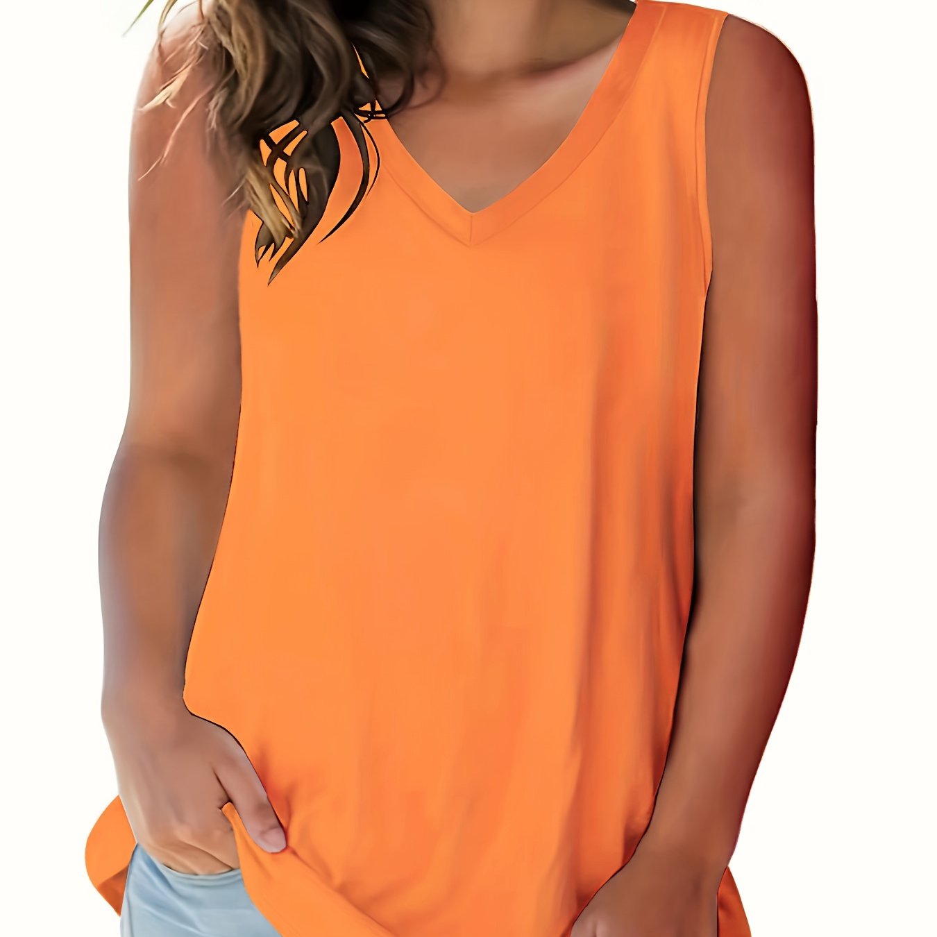 Women's V-Neck Sleeveless Tank Top Soft Stretch Semi-Sheer White Casual Formal Layering